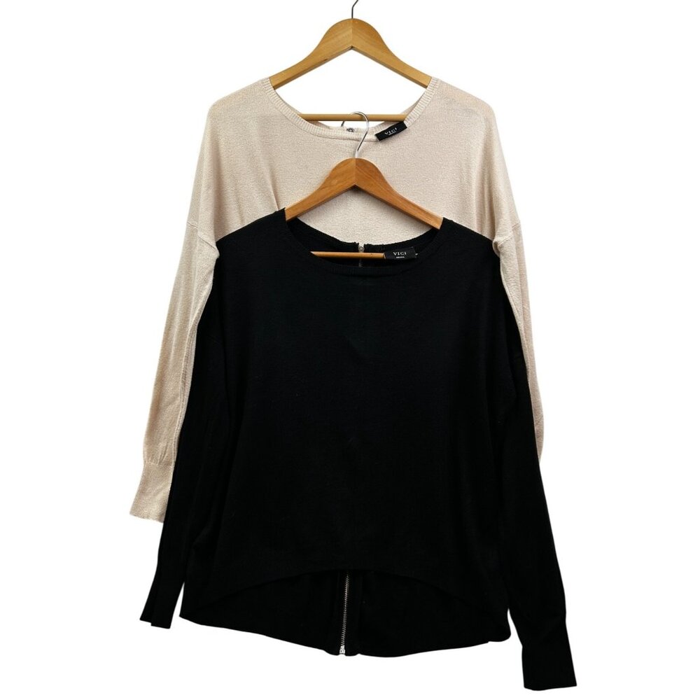 VICI Sweater Womens Small  Oversized Chic Cashmere Blend Bundle of 2 Black Beige